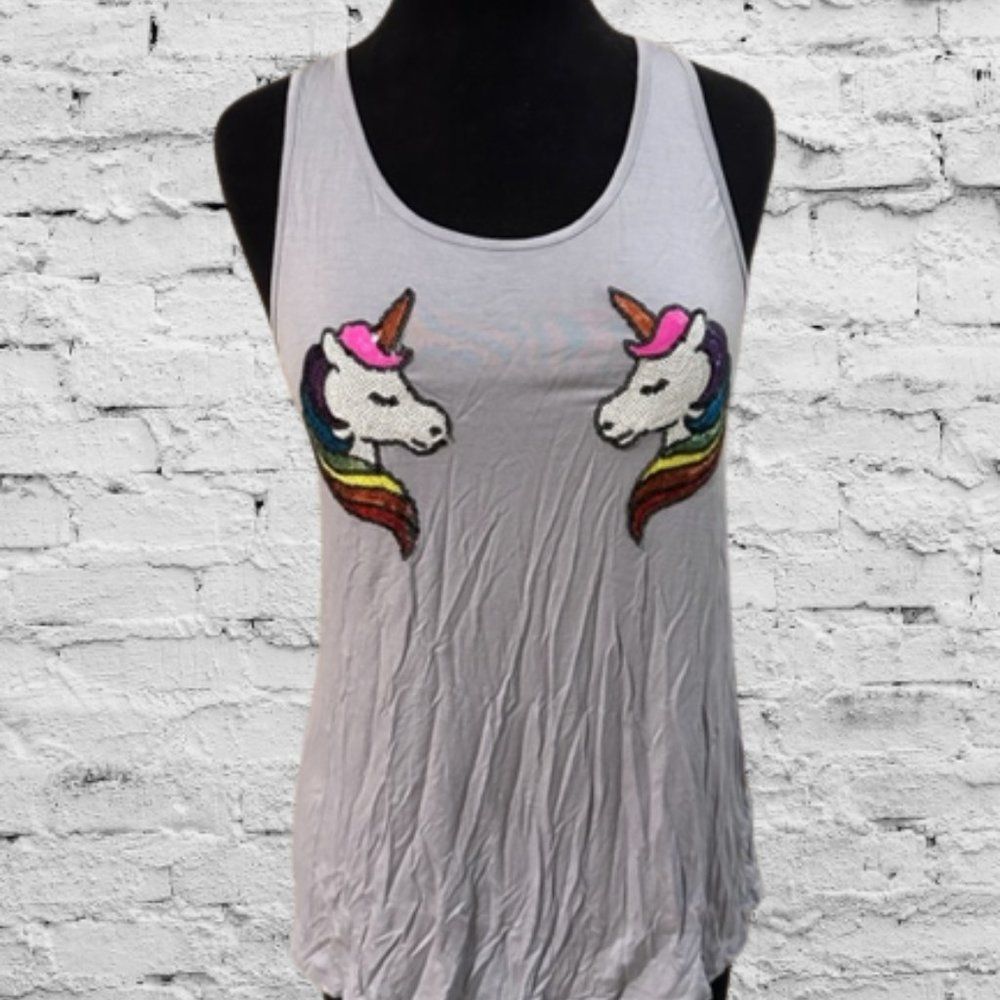 Grey Glitter Unicorn Tank Top T63001M Medium NWT Boutique